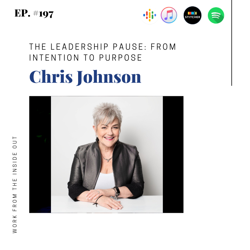 Pink background image with a quote: "When we take on a deliberate practice of pausing, we're choosing to deliberately say, "I want to cultivate a new way of thinking, feeling, and being so that I can show up more myself and be more effective." - Dr. Chris Johnson